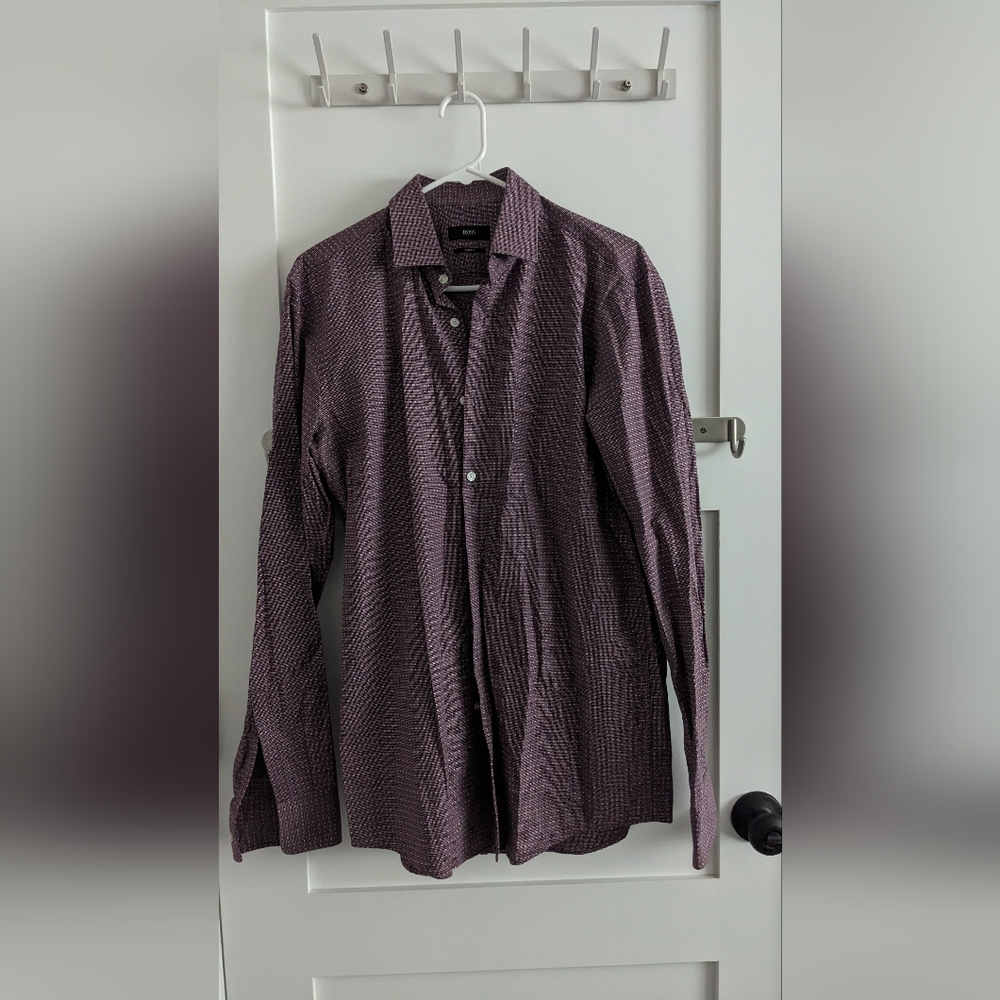 Boss, Hugo Boss, purple with pattern button down shirt, 15.5